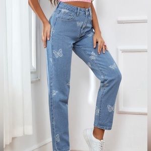 Butterfly Print Mom Jeans High Rise (NEW)